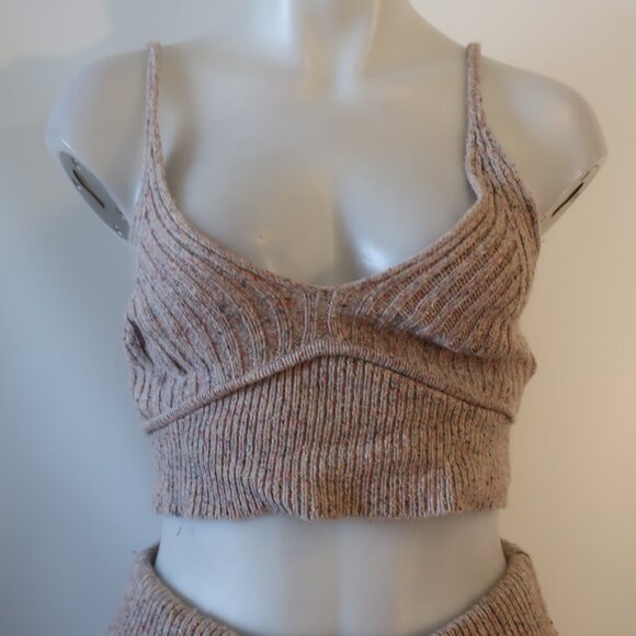 Womens 2PC The Bright Side Tan Speckled Knit Bralette Crop Tank & Jogger Pant S - Picture 8 of 14